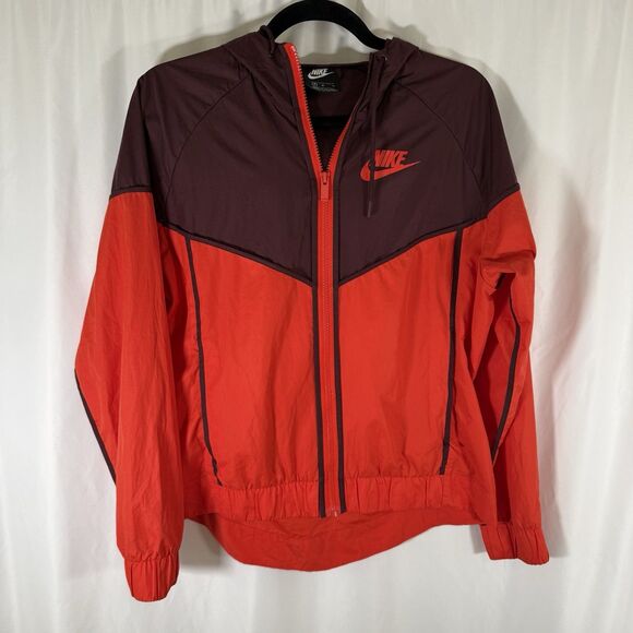 Nike Windbreaker Jacket Women's Medium Orange Two Ton Full Zip Hooded - Picture 1 of 13